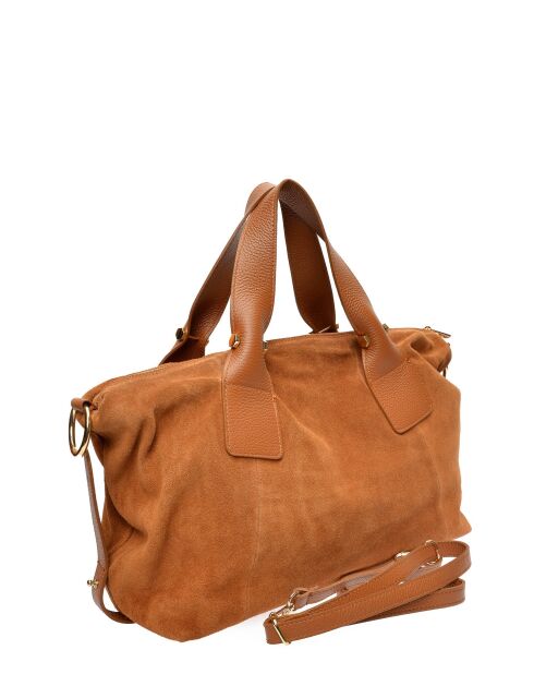 Bolso Alessia de piel aterciopelada coñac - 28x42x15,5 cm