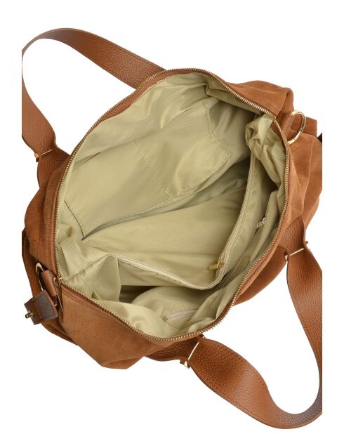 Bolso Alessia de piel aterciopelada coñac - 28x42x15,5 cm