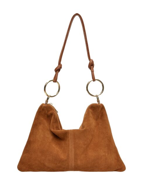 Noémie Cognac fluwelen leren schoudertas - 25,5x36 cm