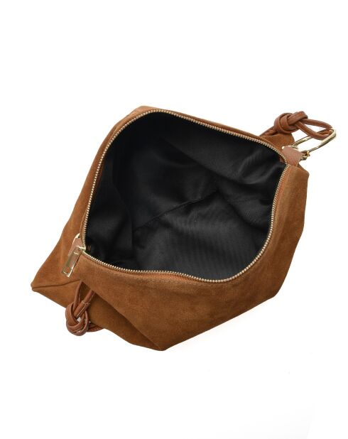 Noémie Cognac fluwelen leren schoudertas - 25,5x36 cm