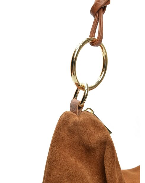 Noémie Cognac fluwelen leren schoudertas - 25,5x36 cm