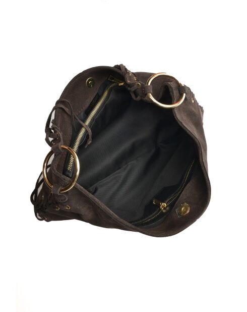 Armel Vegas Velvet leren schoudertas donkerbruin - 24,5x40,5 cm