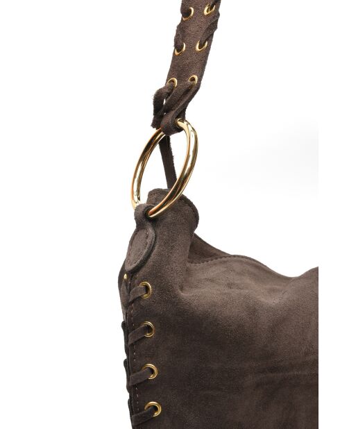 Armel Vegas Velvet leren schoudertas donkerbruin - 24,5x40,5 cm