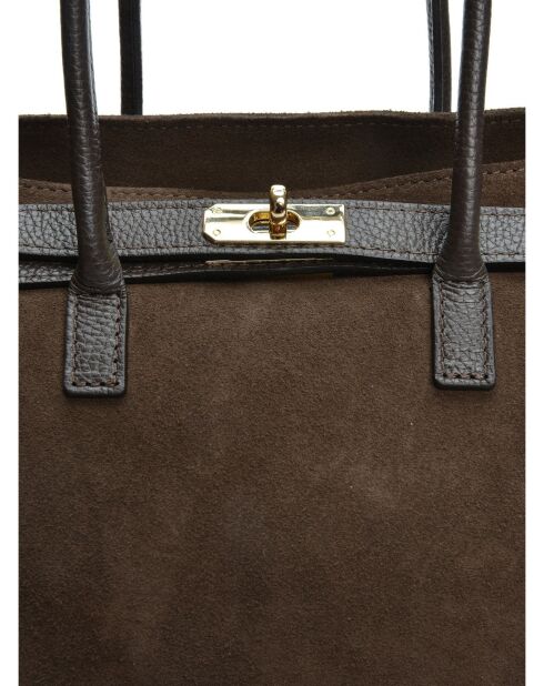 Sofia Fluwelen leren schoudertas donkerbruin - 25x31x10 cm