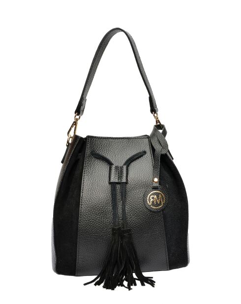 Isabella Beuteltasche aus Leder, 25 x 24 x 12,5 cm, Schwarz