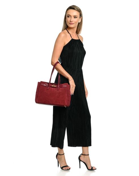 Sofia Bordeaux fluwelen leren schoudertas - 25x31x10 cm