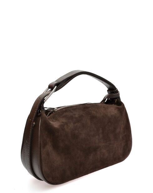 Dunkelbraune Handtasche aus Milano-Samt -14x22x6 cm