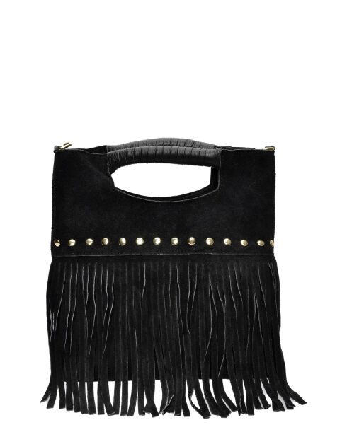 Eleonora Handtasche aus Veloursleder, 24,5 x 27,5 x 7 cm, Schwarz