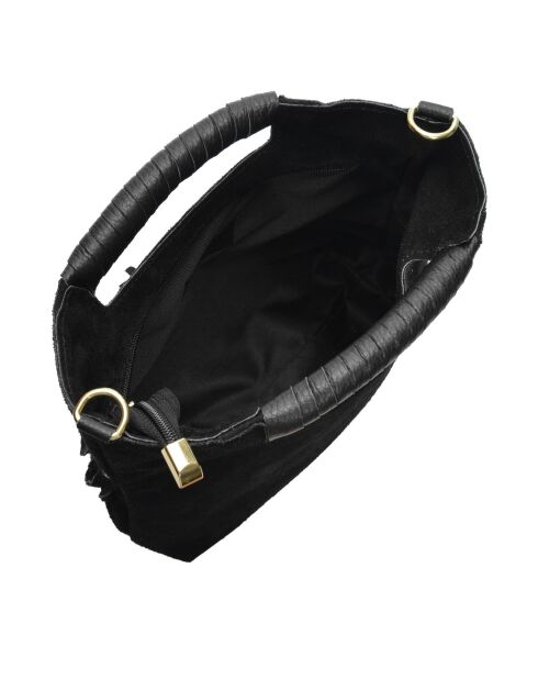 Eleonora Handtasche aus Veloursleder, 24,5 x 27,5 x 7 cm, Schwarz