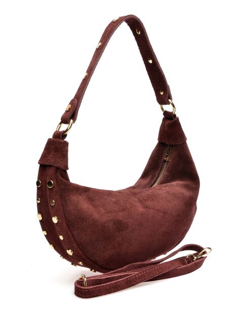 Giulia Bordeaux fluwelen leren schoudertas - 16x27x7,5 cm