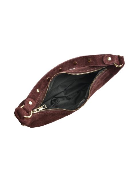 Giulia Bordeaux fluwelen leren schoudertas - 16x27x7,5 cm