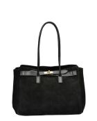 Sofia zwarte fluwelen leren schoudertas - 25x31x10 cm