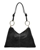 Noémie zwarte fluwelen leren schoudertas - 25,5x36 cm