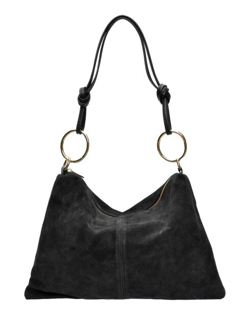 Noémie zwarte fluwelen leren schoudertas - 25,5x36 cm