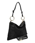 Noémie zwarte fluwelen leren schoudertas - 25,5x36 cm