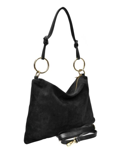 Noémie zwarte fluwelen leren schoudertas - 25,5x36 cm