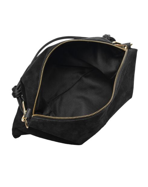 Noémie zwarte fluwelen leren schoudertas - 25,5x36 cm