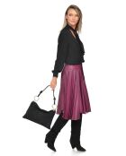 Noémie zwarte fluwelen leren schoudertas - 25,5x36 cm