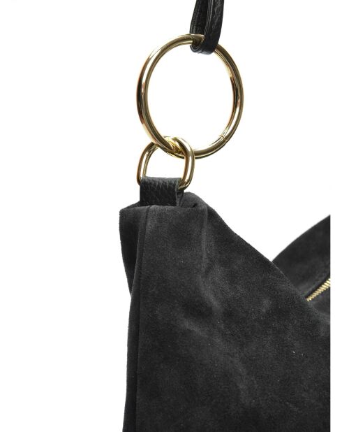 Noémie zwarte fluwelen leren schoudertas - 25,5x36 cm