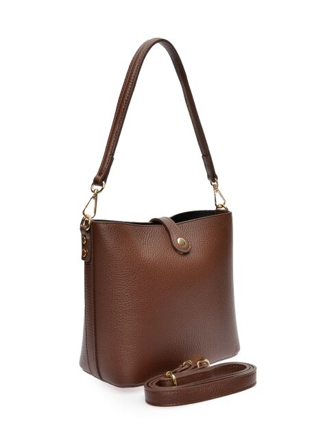 Elvi Beuteltasche aus Leder in Schokoladenbraun - 19x21,5x10,5 cm