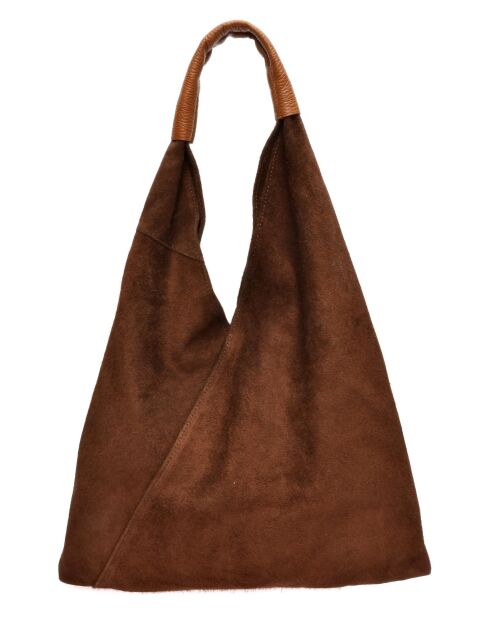 Valentina bruine fluwelen leren hobotas - 31,5x37x4 cm