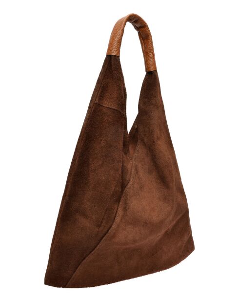 Valentina bruine fluwelen leren hobotas - 31,5x37x4 cm