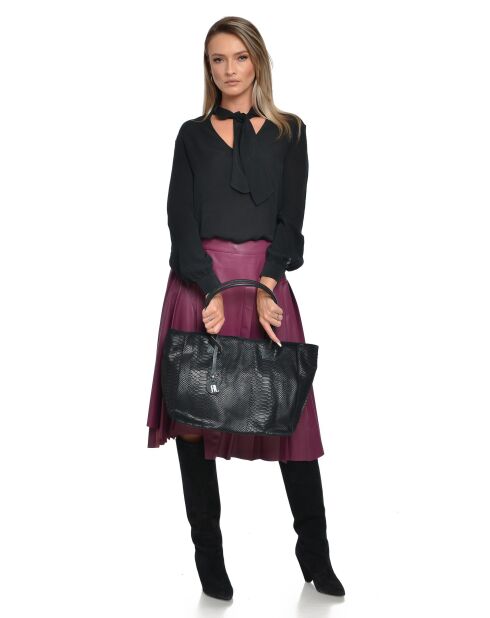 Aurora Croco Tragetasche aus Leder, 28 x 36 x 16 cm, Schwarz