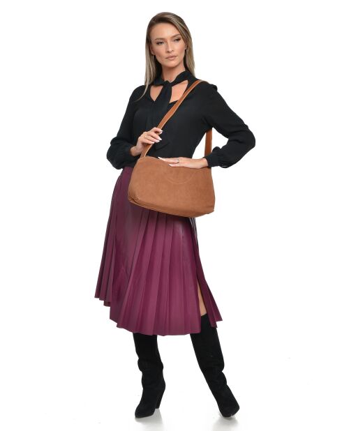 Sofia Cognac fluwelen leren schoudertas - 22x35x14 cm