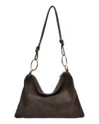 Noémie fluwelen leren schoudertas donkerbruin - 25,5x36 cm