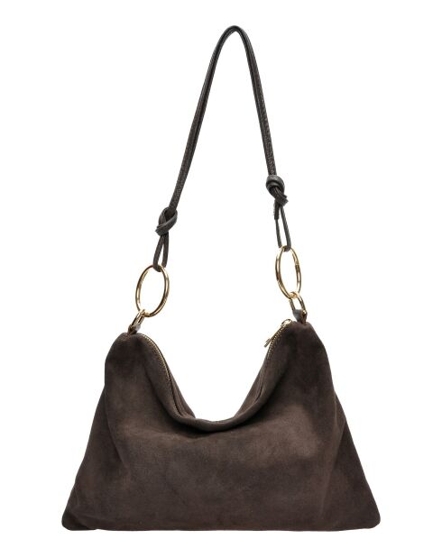 Noémie fluwelen leren schoudertas donkerbruin - 25,5x36 cm