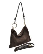 Noémie fluwelen leren schoudertas donkerbruin - 25,5x36 cm