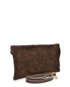 Pochette in pelle cloé marrone scuro e velluto - 18,5x30 cm