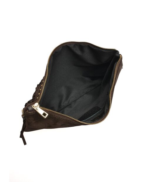 Funda de terciopelo de piel Cloé marrón oscuro - 18,5x30 cm