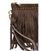 Pochette in pelle cloé marrone scuro e velluto - 18,5x30 cm