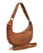 Giulia Cognac fluwelen leren schoudertas - 16x27x7,5 cm