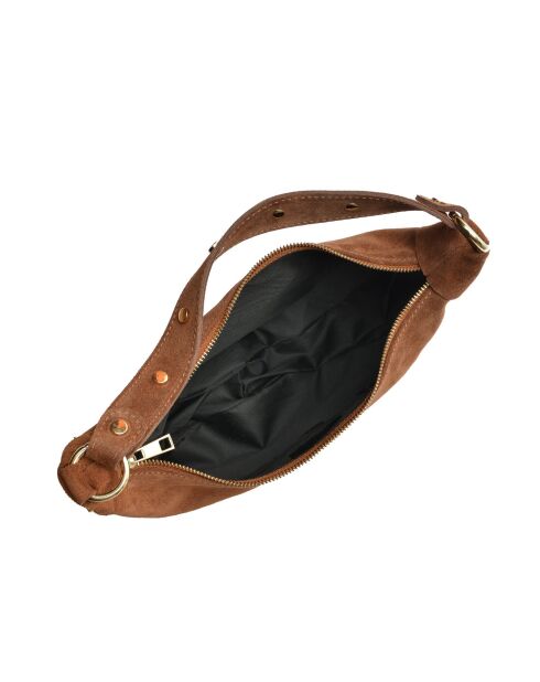 Giulia Cognac fluwelen leren schoudertas - 16x27x7,5 cm