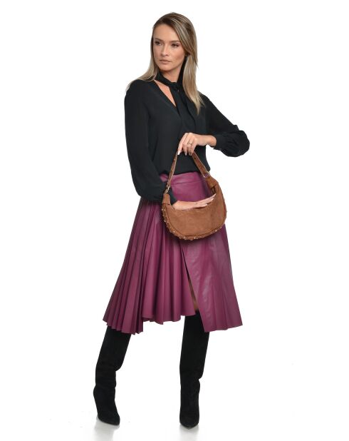 Giulia Cognac fluwelen leren schoudertas - 16x27x7,5 cm