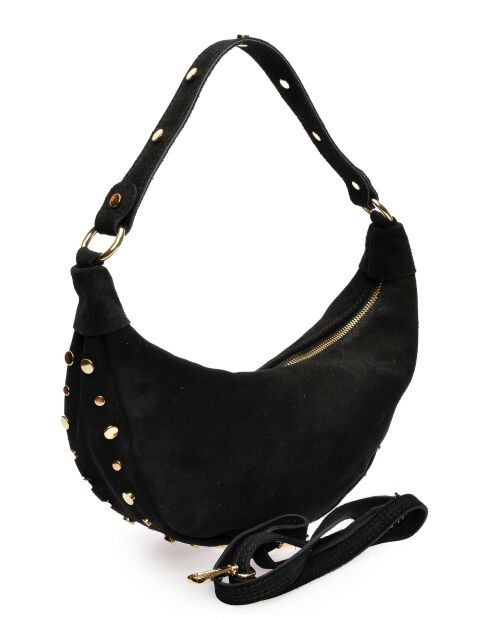 Giulia zwarte fluwelen leren schoudertas - 16x27x7,5 cm