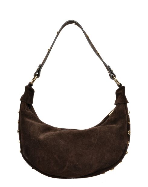 Giulia fluwelen leren schoudertas donkerbruin - 16x27x7,5 cm