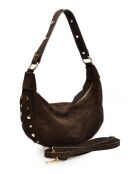 Giulia fluwelen leren schoudertas donkerbruin - 16x27x7,5 cm