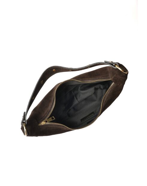 Giulia fluwelen leren schoudertas donkerbruin - 16x27x7,5 cm