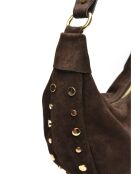 Giulia fluwelen leren schoudertas donkerbruin - 16x27x7,5 cm