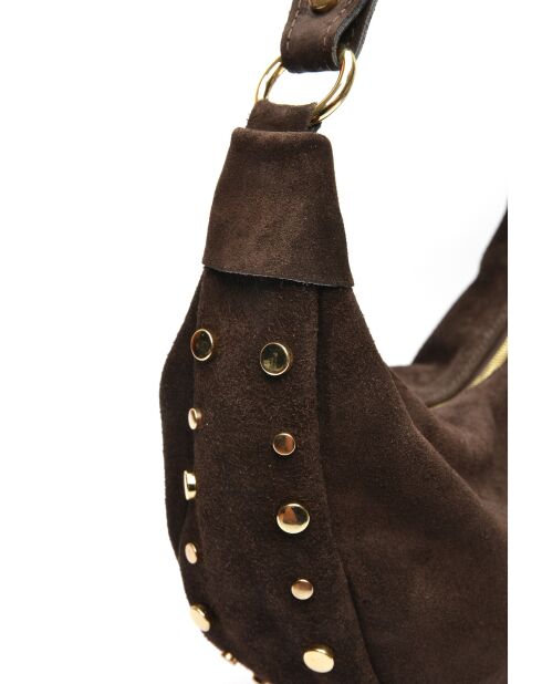 Giulia fluwelen leren schoudertas donkerbruin - 16x27x7,5 cm