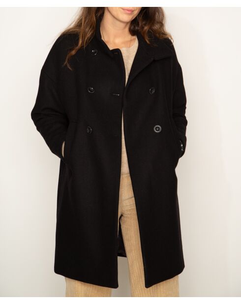 Auberive Mantel aus schwarzem Wollstoff mit hohem Kragen