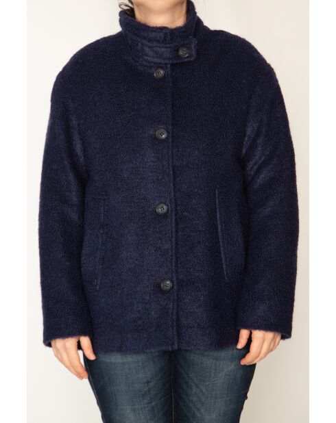 Marineblauwe korte jas van mohairmix Somain