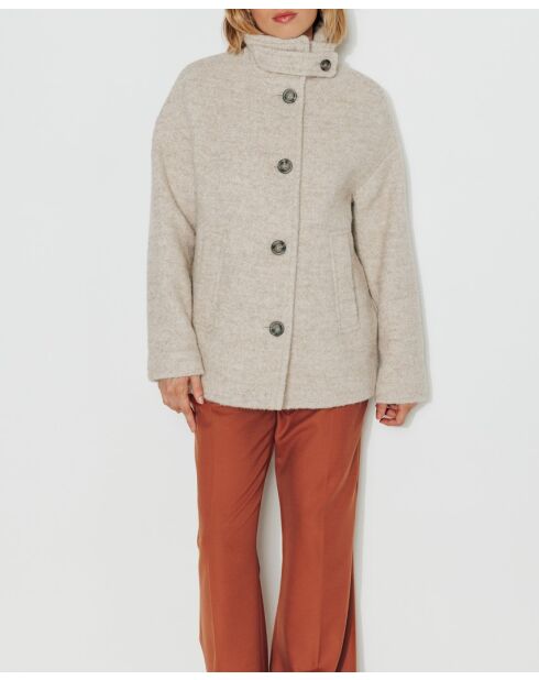 Somain - Korte jas van wolmix in zandtweed