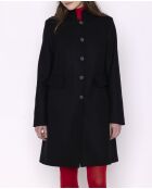 Damenmantel mit Blumenmuster aus schwarzem Wollstoff