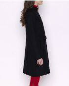 Damenmantel mit Blumenmuster aus schwarzem Wollstoff