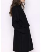 Damenmantel mit Blumenmuster aus schwarzem Wollstoff