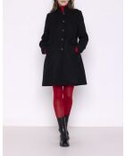 Damenmantel mit Blumenmuster aus schwarzem Wollstoff